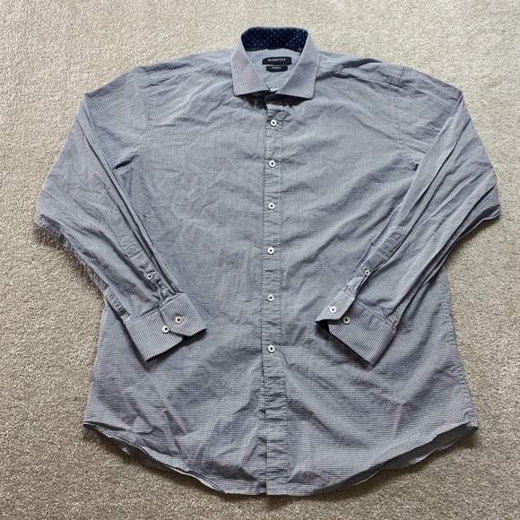 Bugatchi Shirt Mens XL Blue Geometric Print Shaped Fit Long Sleeve Cotton Dress - Picture 1 of 10